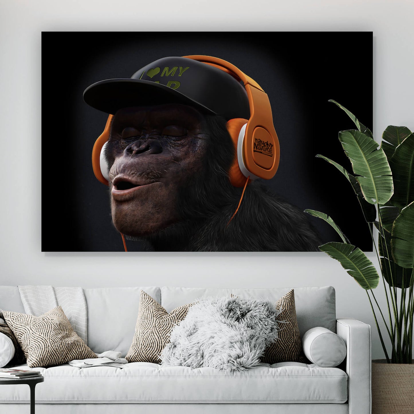 Leinwandbild Affe mit Kopfhörer Modern Art Querformat