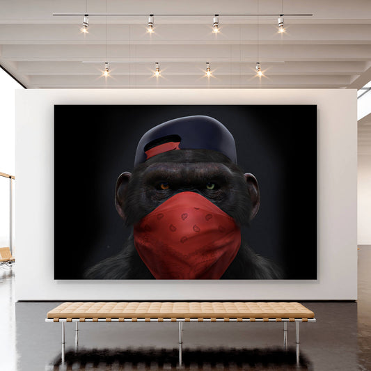 Leinwandbild Affe mit rotem Tuch Modern Art Querformat