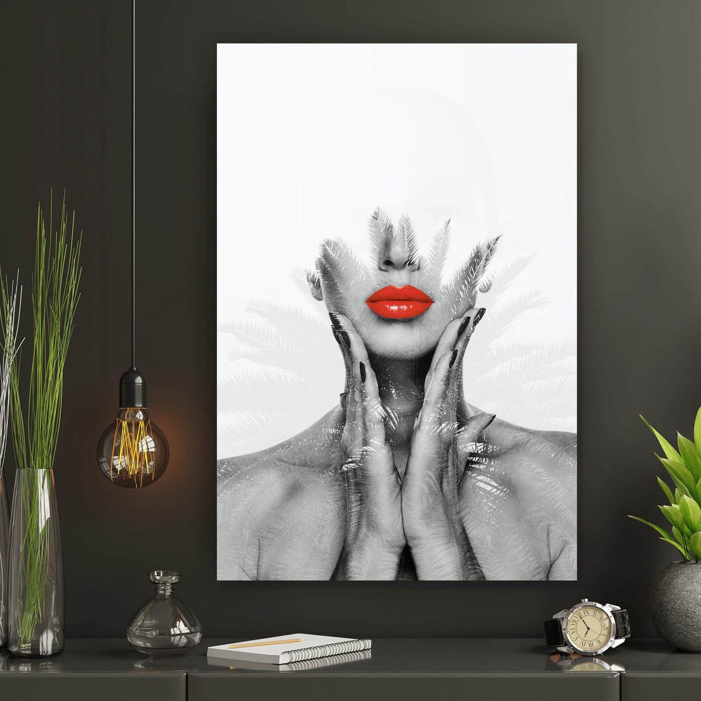 Leinwandbild Frau mit roten Lippen Modern Art Hochformat