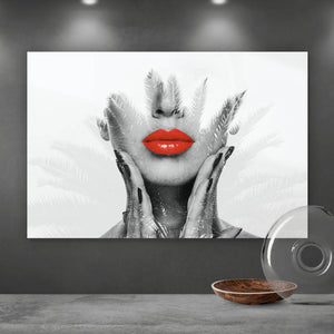 Leinwandbild Frau mit roten Lippen Modern Art Querformat