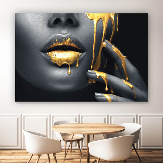 Leinwandbild Goldene Lippen Querformat