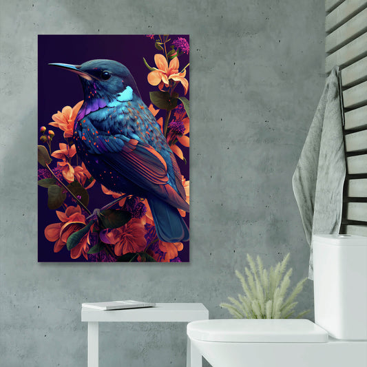 Leinwandbild Paradiesvogel Blau Hochformat