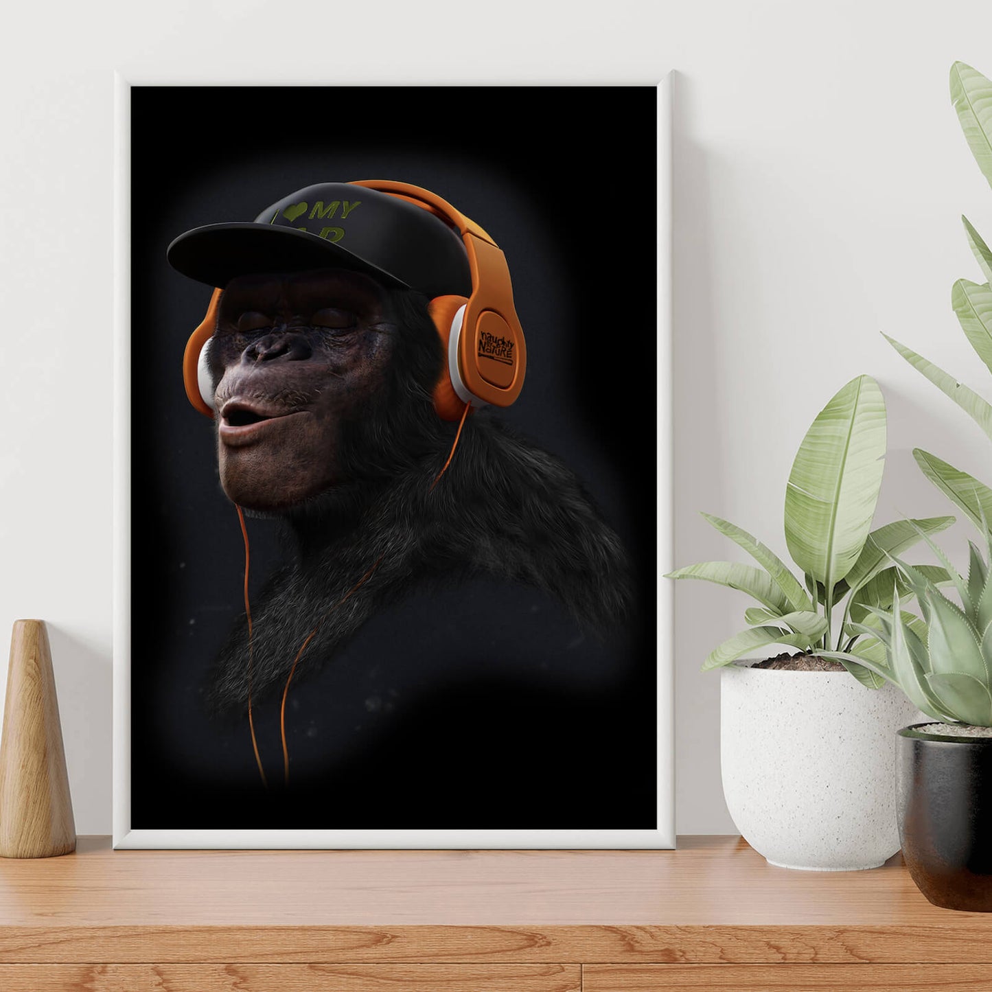 Poster Affe mit Kopfhörer Modern Art Hochformat