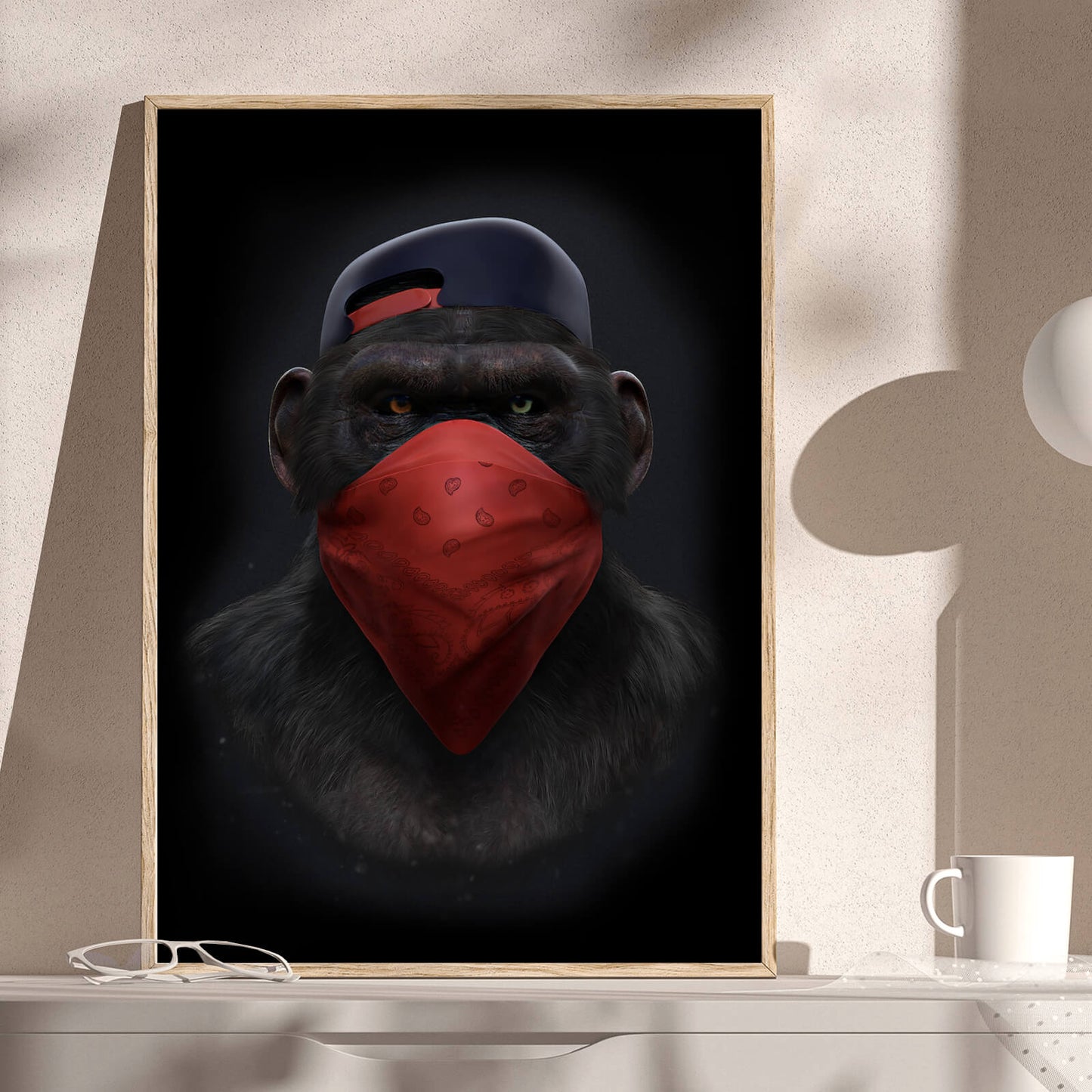 Poster Affe mit rotem Tuch Modern Art Hochformat