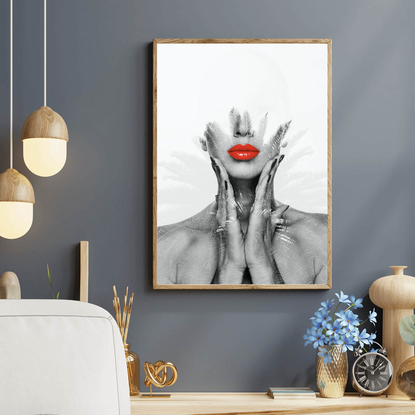 Poster Frau mit roten Lippen Modern Art Hochformat