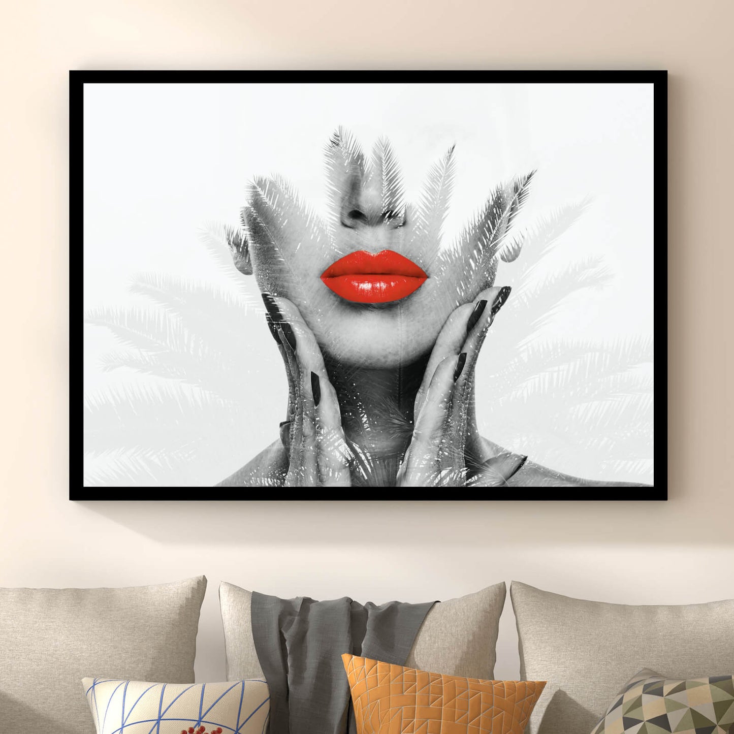 Poster Frau mit roten Lippen Modern Art Querformat