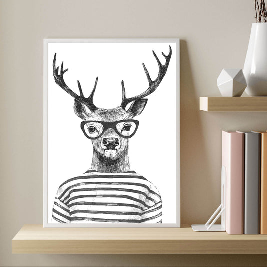 Poster Hirsch mit Brille Hochformat