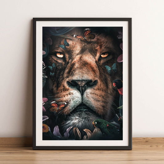 Poster Löwe Floral Hochformat
