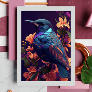 Poster Paradiesvogel Blau Hochformat