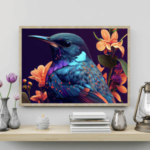Poster Paradiesvogel Blau Querformat